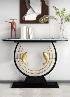 Modern Half Moon Shape Design with Metal Fishes Rustproof Rock Slab Tabletop Contemporary Console Table Metal Base Entryway Table Display Table Against the Wall Porch Table Pedestal for Foyer Living Room Home Offices 120x30x80 cm