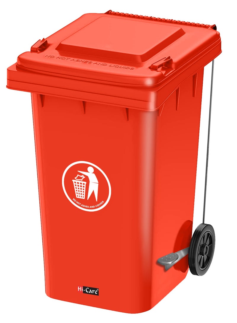 Hi Care Plastic Garbage Bin 120 Litre with wheel and pedal - Heavy Duty Kitchen Dust Bin Outdoor Recycle Trash Can Large Industrial Waste bin Trash bin (Red) - Image 1