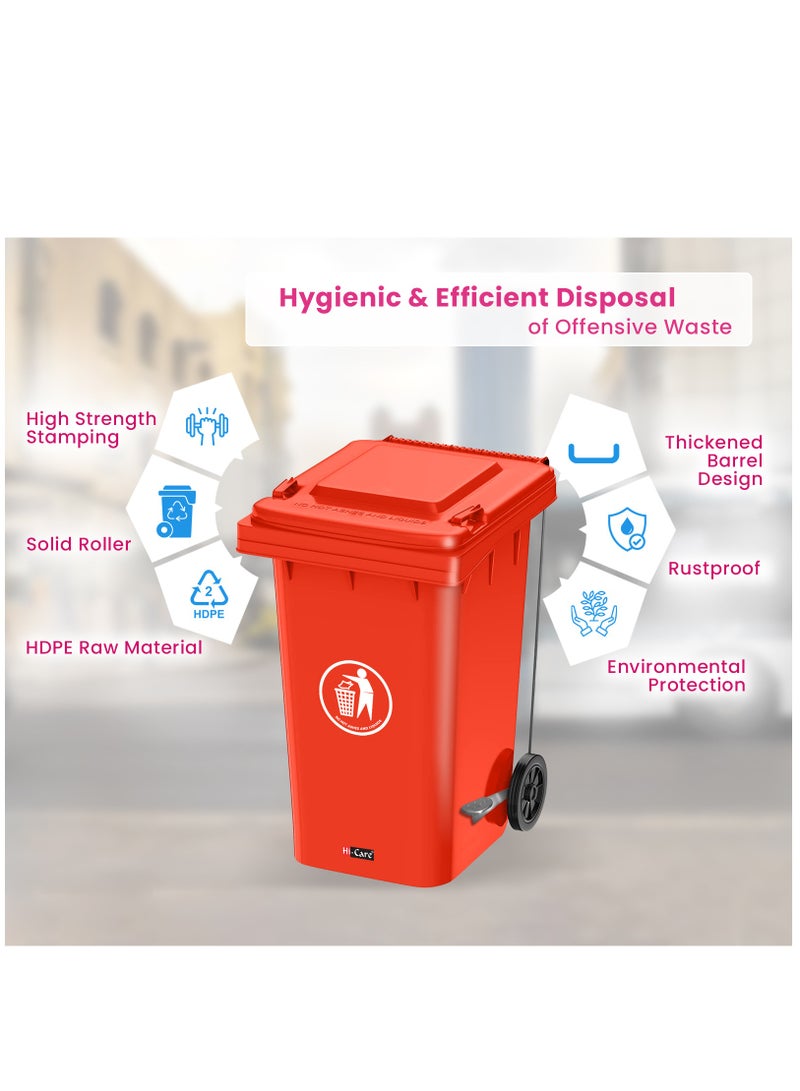 Hi Care Plastic Garbage Bin 120 Litre with wheel and pedal - Heavy Duty Kitchen Dust Bin Outdoor Recycle Trash Can Large Industrial Waste bin Trash bin (Red) - Image 2