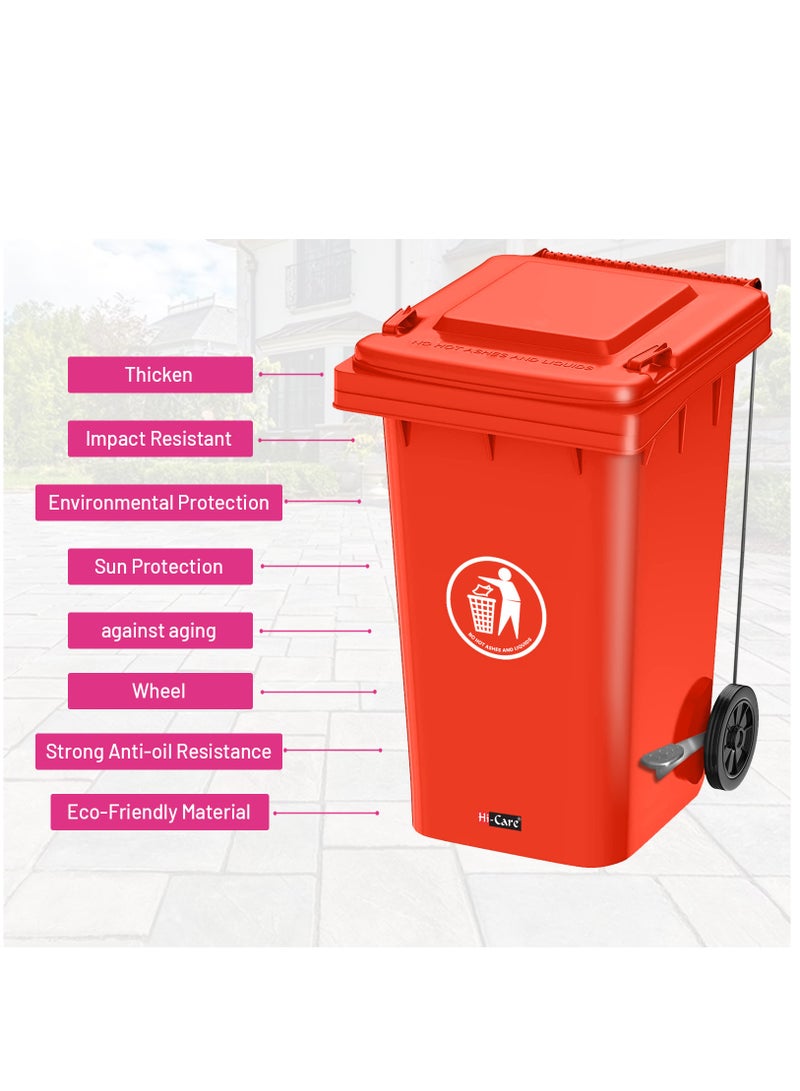 Hi Care Plastic Garbage Bin 120 Litre with wheel and pedal - Heavy Duty Kitchen Dust Bin Outdoor Recycle Trash Can Large Industrial Waste bin Trash bin (Red) - Image 4
