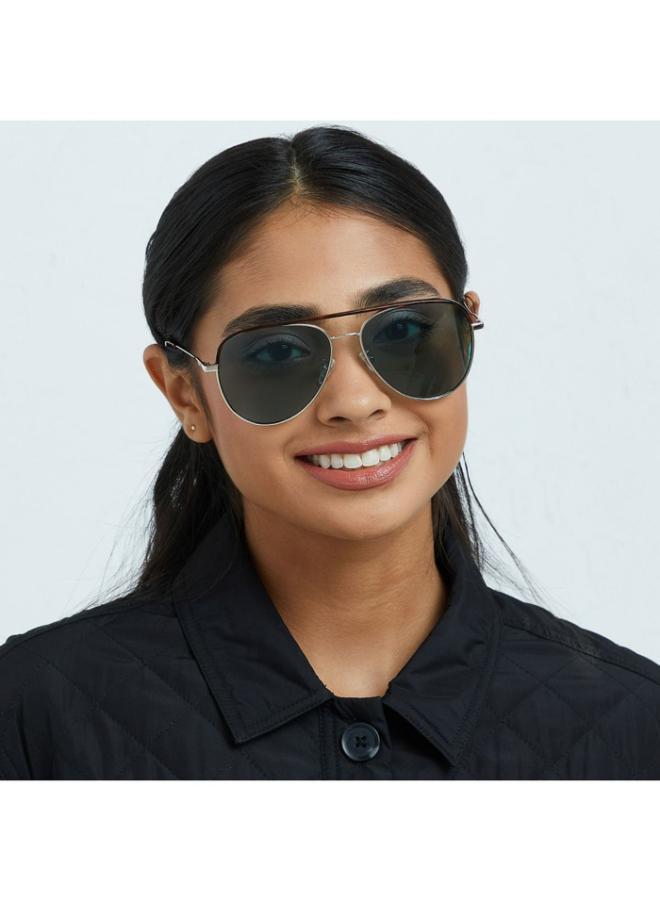 30Sundays MAVERICK Unisex Green Sunglasses - Frame Material: Metal + Acetate - Lens Color: Green- Frame Color: Japanese Gold - Full Rim - Image 4