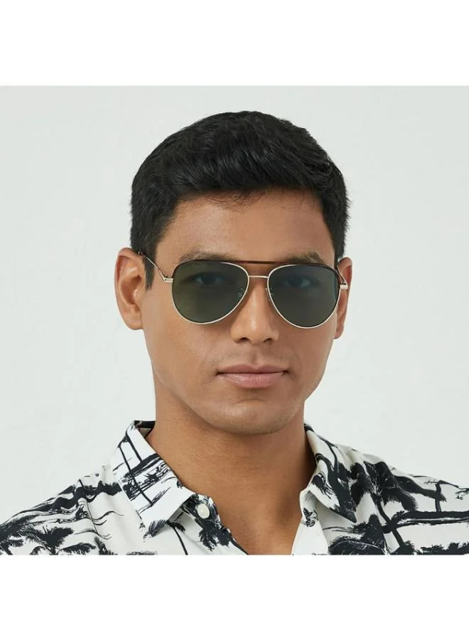 30Sundays MAVERICK Unisex Green Sunglasses - Frame Material: Metal + Acetate - Lens Color: Green- Frame Color: Japanese Gold - Full Rim