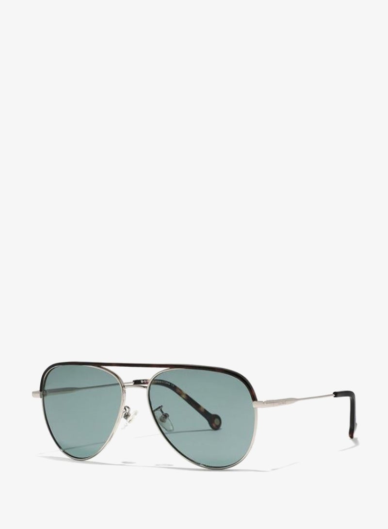 30Sundays MAVERICK Unisex Green Sunglasses - Frame Material: Metal + Acetate - Lens Color: Green- Frame Color: Japanese Gold - Full Rim - Image 2