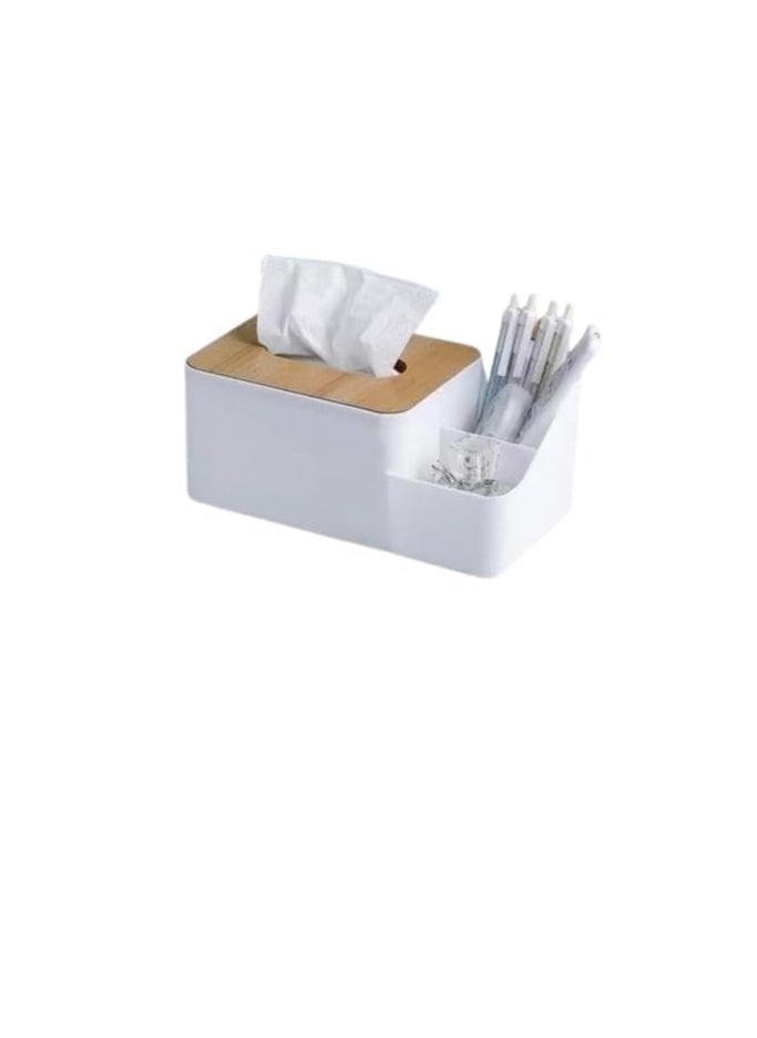 Generic Tissue Box with Remote Control Organizer - Stylish Design with Wooden Lid, Multi-Compartment, Perfect for Reception and Bedrooms L  - Image 1