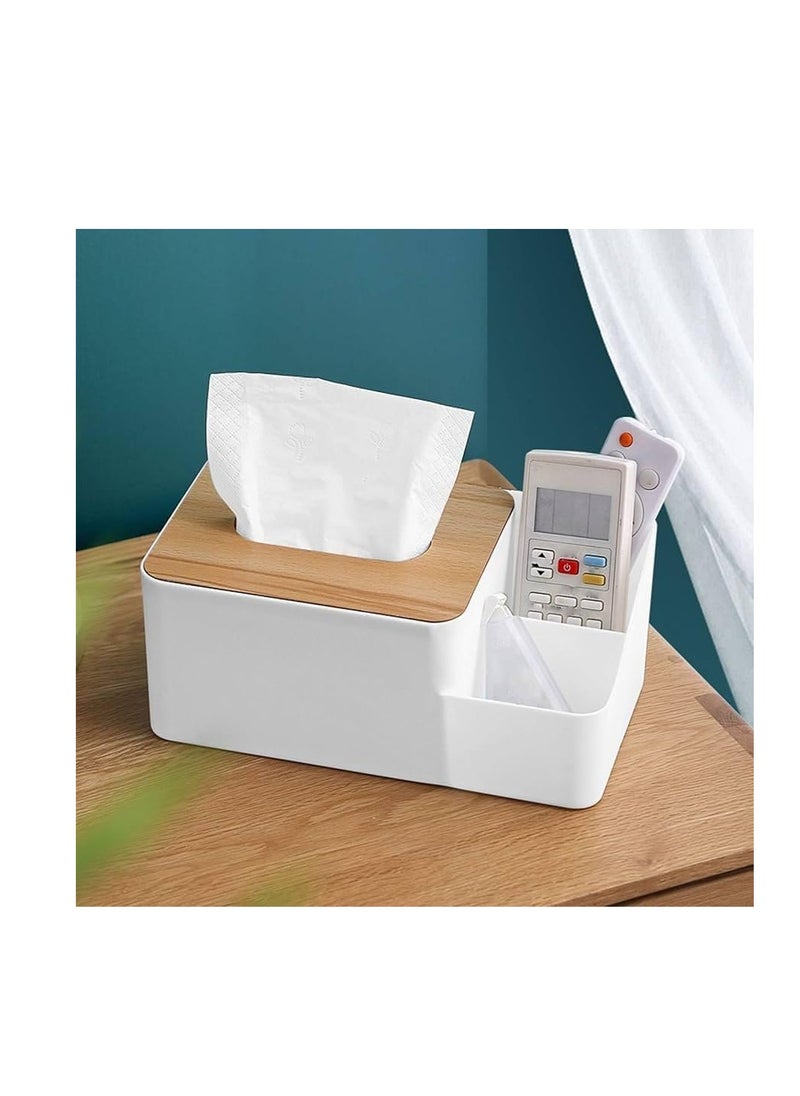 Generic Tissue Box with Remote Control Organizer - Stylish Design with Wooden Lid, Multi-Compartment, Perfect for Reception and Bedrooms L  - Image 2