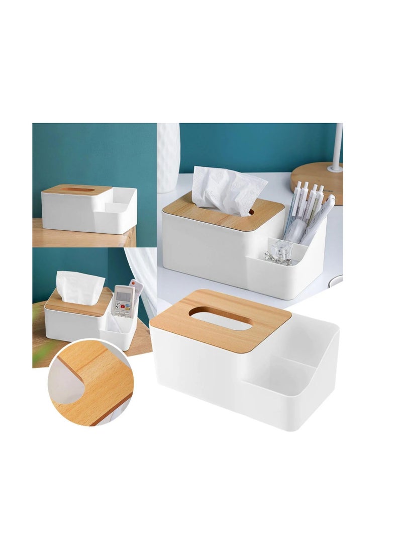 Generic Tissue Box with Remote Control Organizer - Stylish Design with Wooden Lid, Multi-Compartment, Perfect for Reception and Bedrooms L  - Image 3