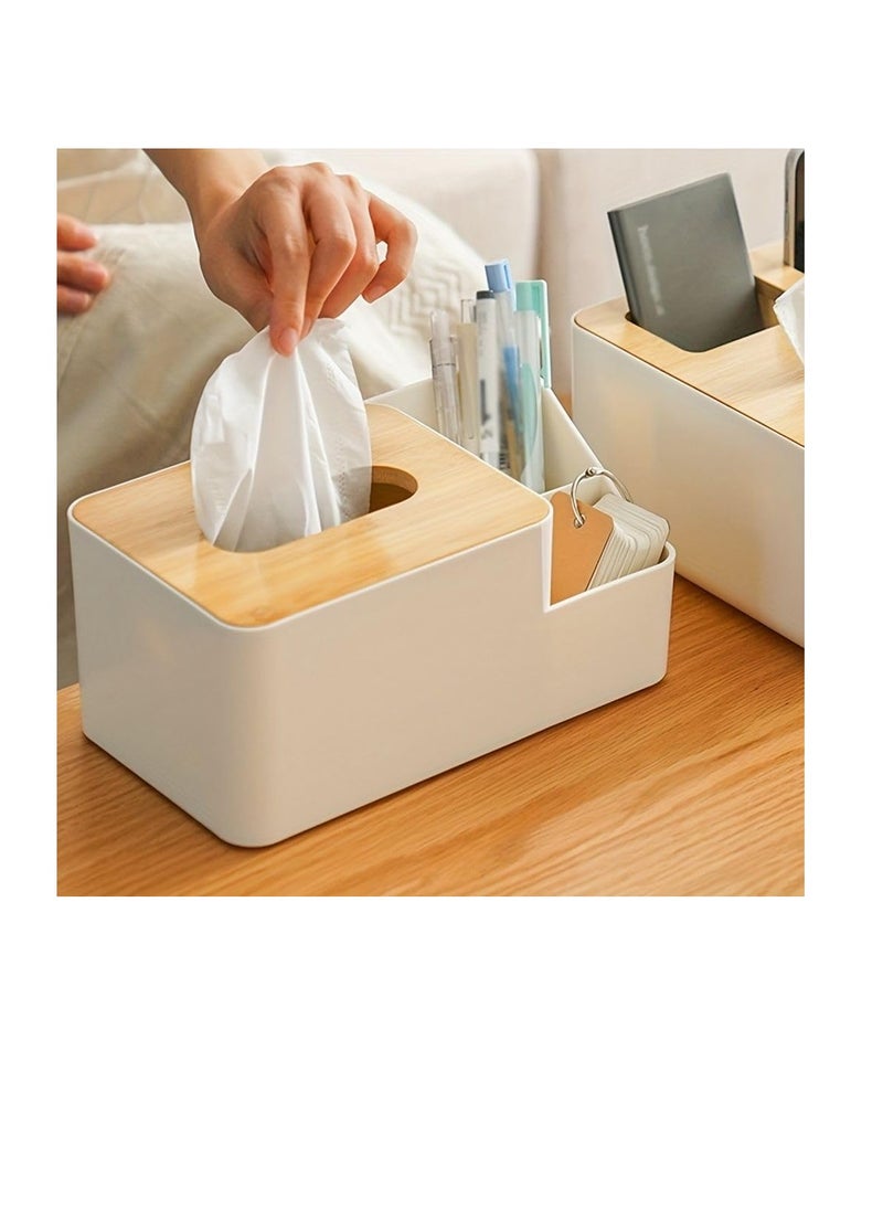 Generic Tissue Box with Remote Control Organizer - Stylish Design with Wooden Lid, Multi-Compartment, Perfect for Reception and Bedrooms L  - Image 4