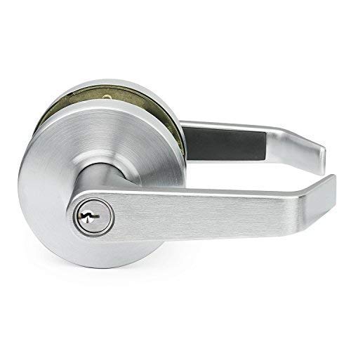 Lawrence Commercial Lever Door Lock Heavy Duty Locking Commercial Door Handle Keyed Entry Grade 2 Door Handle with Lock and Key Brushed Chrome Classroom Function Embassy Series - Image 1