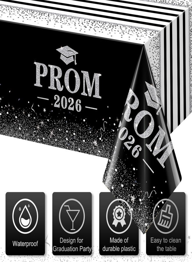 Jectivs 3Pcs Prom Decorations 2026 Graduation Tablecloths,Disposable Black and Silver Prom Send Off Table Cloth 54x108 Inch Grad Table Cover for College University Graduation Party Decorations Class of 2026 - Image 3