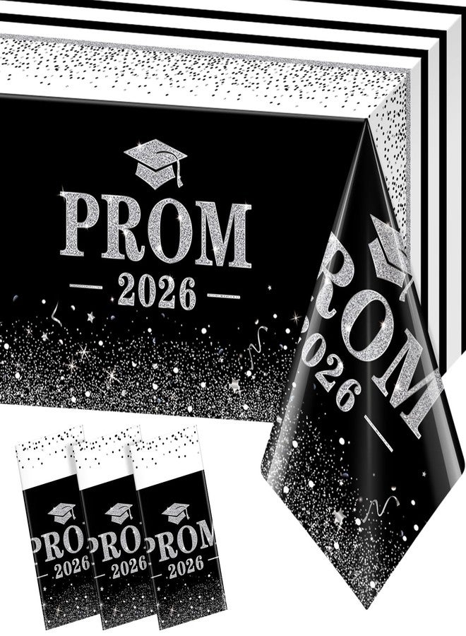 Jectivs 3Pcs Prom Decorations 2026 Graduation Tablecloths,Disposable Black and Silver Prom Send Off Table Cloth 54x108 Inch Grad Table Cover for College University Graduation Party Decorations Class of 2026 - Image 1
