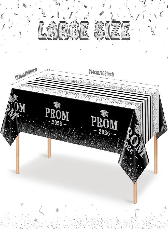 Jectivs 3Pcs Prom Decorations 2026 Graduation Tablecloths,Disposable Black and Silver Prom Send Off Table Cloth 54x108 Inch Grad Table Cover for College University Graduation Party Decorations Class of 2026 - Image 2