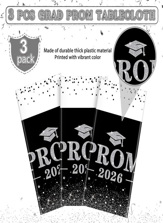 Jectivs 3Pcs Prom Decorations 2026 Graduation Tablecloths,Disposable Black and Silver Prom Send Off Table Cloth 54x108 Inch Grad Table Cover for College University Graduation Party Decorations Class of 2026 - Image 4