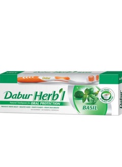 Dabur Herb'l Herb'l Basil Toothpaste 140 Gm+Toothbrush Multi Colors  - Image 1