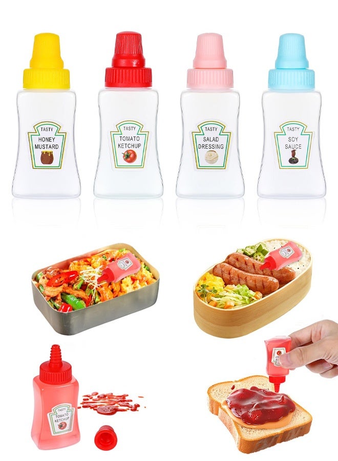 4PCs Mini Ketchup Bottles, Sauce Bottle Squeeze with Sturdy Screw Cap, Portable Soy Honey Sauce Salad Dressing Dispensers Containers, Small Sauce Containers for Adult Lunch Box - Image 1