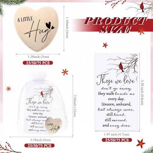 Fumete 50 Sets Funeral Favors for Guests Bulk Pocket Hug Wooden Heart Token with Red Cardinal Greeting Cards and Organza Bags Memorial Day Gifts for Church Family Celebrations of Life Favors - Image 2
