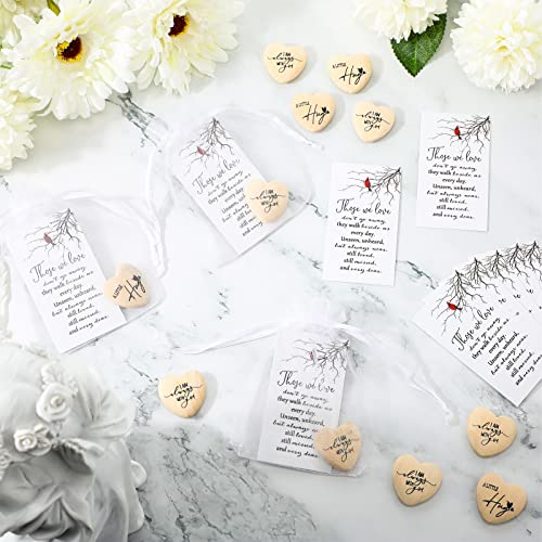 Fumete 50 Sets Funeral Favors for Guests Bulk Pocket Hug Wooden Heart Token with Red Cardinal Greeting Cards and Organza Bags Memorial Day Gifts for Church Family Celebrations of Life Favors - Image 5