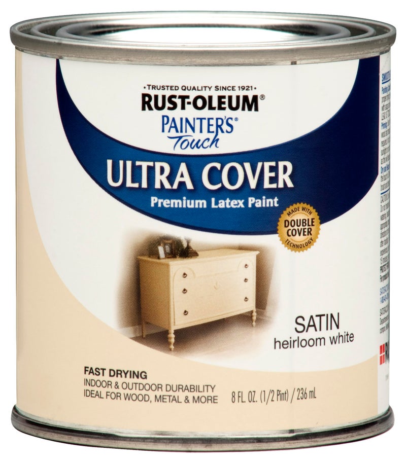 Painters Touch Rust-Oleum 267313-Painter's Touch Latex Paint, 1 Half Pint, Satin Heirloom White - Image 1