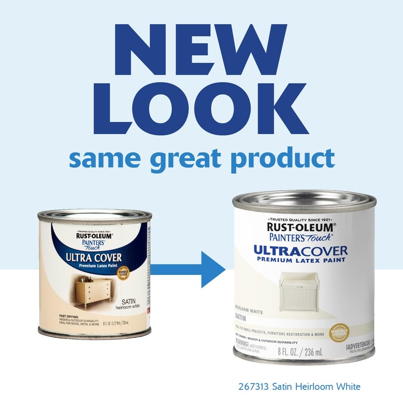 Painters Touch Rust-Oleum 267313-Painter's Touch Latex Paint, 1 Half Pint, Satin Heirloom White - Image 2