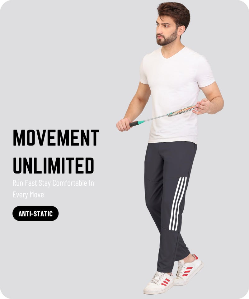 SWADESI STUFF Athletic Mid Rise Track Pants for Men with Zipper Pockets | Stylish Regular Fit Stretchable Joggers (in, Alpha, XL, Regular, Grey) - Image 2