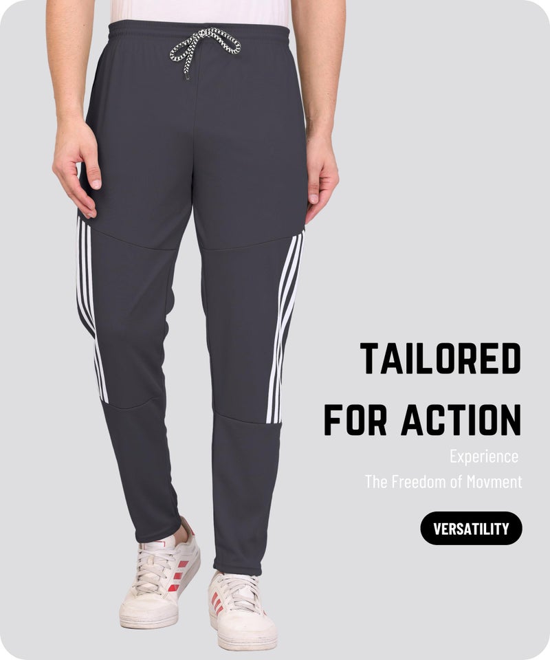 SWADESI STUFF Athletic Mid Rise Track Pants for Men with Zipper Pockets | Stylish Regular Fit Stretchable Joggers (in, Alpha, XL, Regular, Grey) - Image 3
