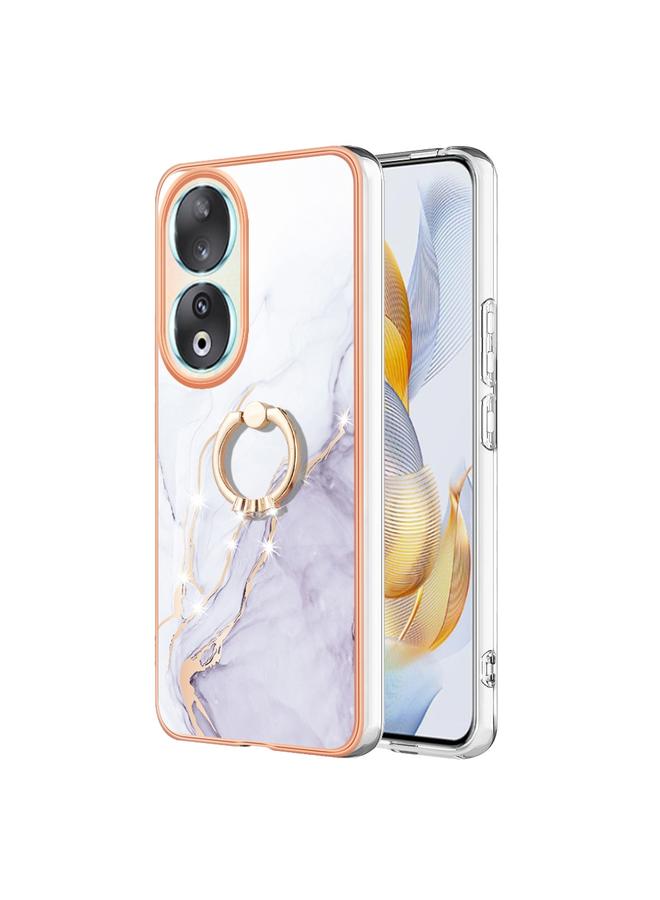 اس-توب جراب لهاتف Honor 90 5G مصنوع من مادة TPU IMD مطلية بالرخام الكهربائي مع حامل حلقي - Image 1