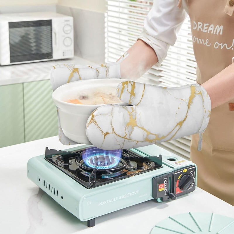 Echoserein Luxury Marble White Gold Oven Mitts and Pot Holders Sets of 4 Heat Resistant Silicone Oven Mittens and Potholders Gloves Hot Pads for Kitchen Cooking Baking Grilling BBQ Chef - Image 5