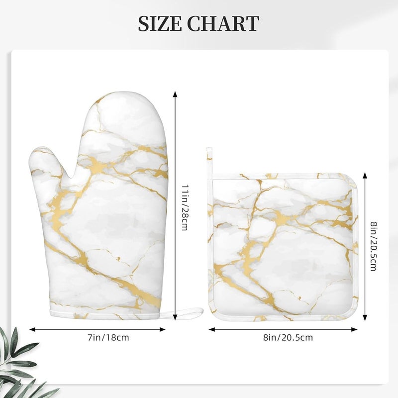 Echoserein Luxury Marble White Gold Oven Mitts and Pot Holders Sets of 4 Heat Resistant Silicone Oven Mittens and Potholders Gloves Hot Pads for Kitchen Cooking Baking Grilling BBQ Chef - Image 2