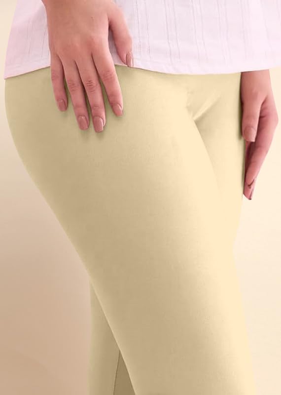 TRENDMALLS Women's Microfiber Elastane Stretch Soft Churidar Length Leggings with Ultrasoft Waistband Beige - Image 4