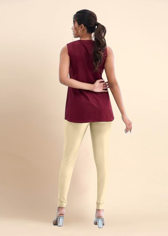 TRENDMALLS Women's Microfiber Elastane Stretch Soft Churidar Length Leggings with Ultrasoft Waistband Beige - Image 3