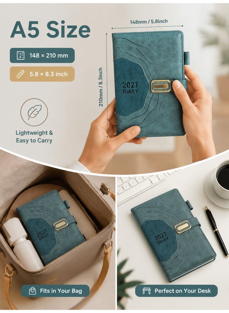 مخطط يومي 2027 A5، غلاف جلدي فاخر صلب مع حامل قلم - Image 4