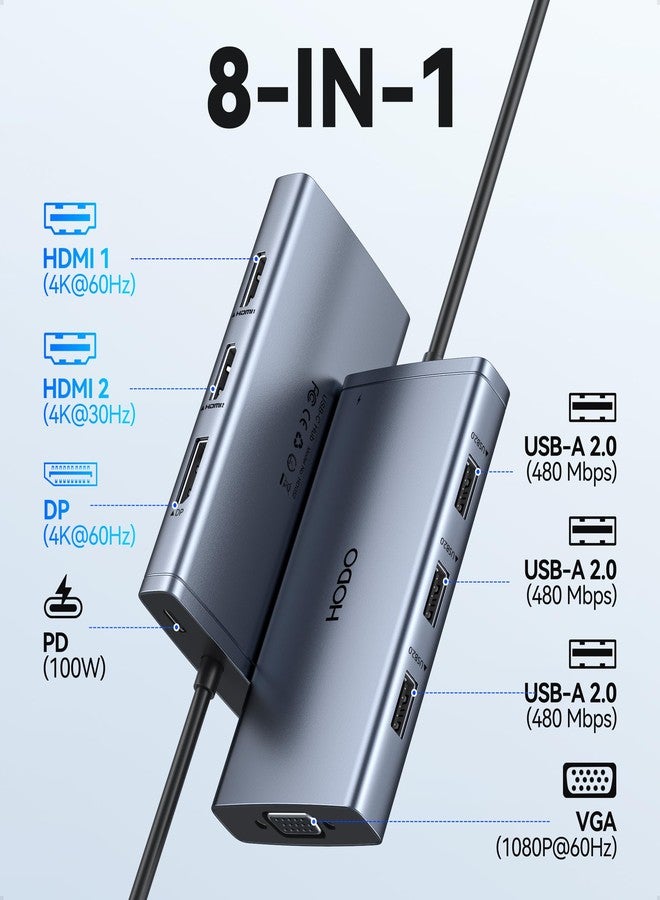 HOdo USB C Docking Station Dual Monitor for Dell HP, Quadruple Display Hub Multiple Adapter - Image 2