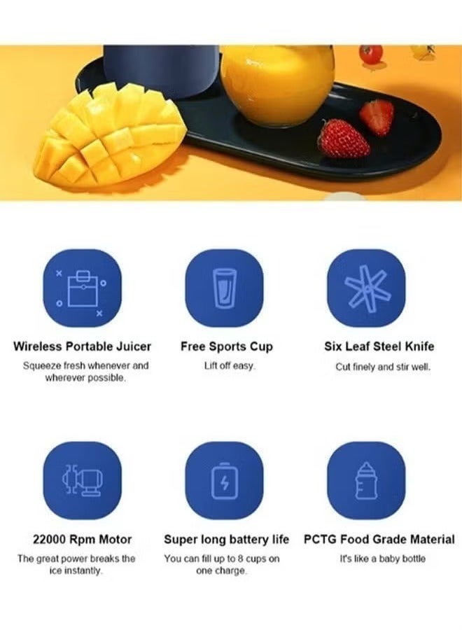 TIGER Portable USB Rechargeable Blender Juice Cup – 400ml Personal Size Smoothie Maker for Juices, Milkshakes, Protein Shakes & Baby Food – Mini Fruit Blender with 6 Sharp Stainless Steel Blades – Compact, Travel-Friendly, Easy to Clean, Ideal for Gym, Office, Outdoors, and Daily Use  - Image 4