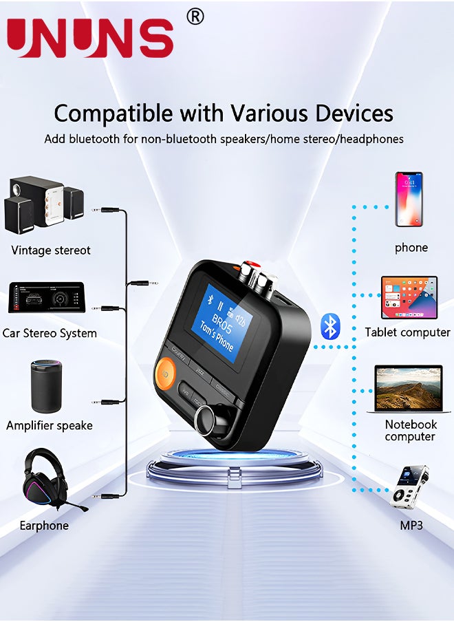 UNUNS - Bluetooth Transmitter Receiver,Bluetooth 5.2 Transmitter With LCD Screen,5 EQ Effects,TF Card Plug-Play,Wireless Audio Adapter RCA 3.5mm AUX for TV/PC/Car/MP3/Speakers/Headset,BR05 - Image 1