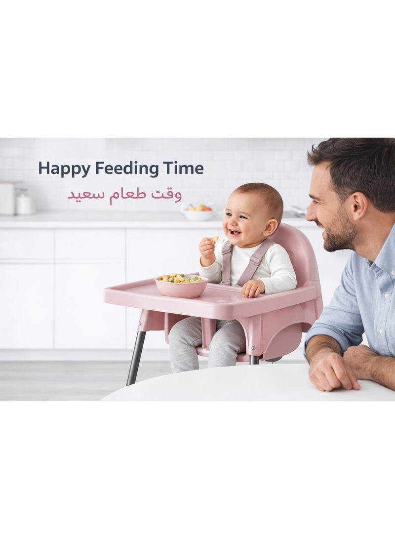 هوم كير كرسي طعام أطفال وردي من Home Care قابل للتعديل مع حزام أمان وصينية، كرسي تغذية متين للاستخدام المنزلي - Image 2