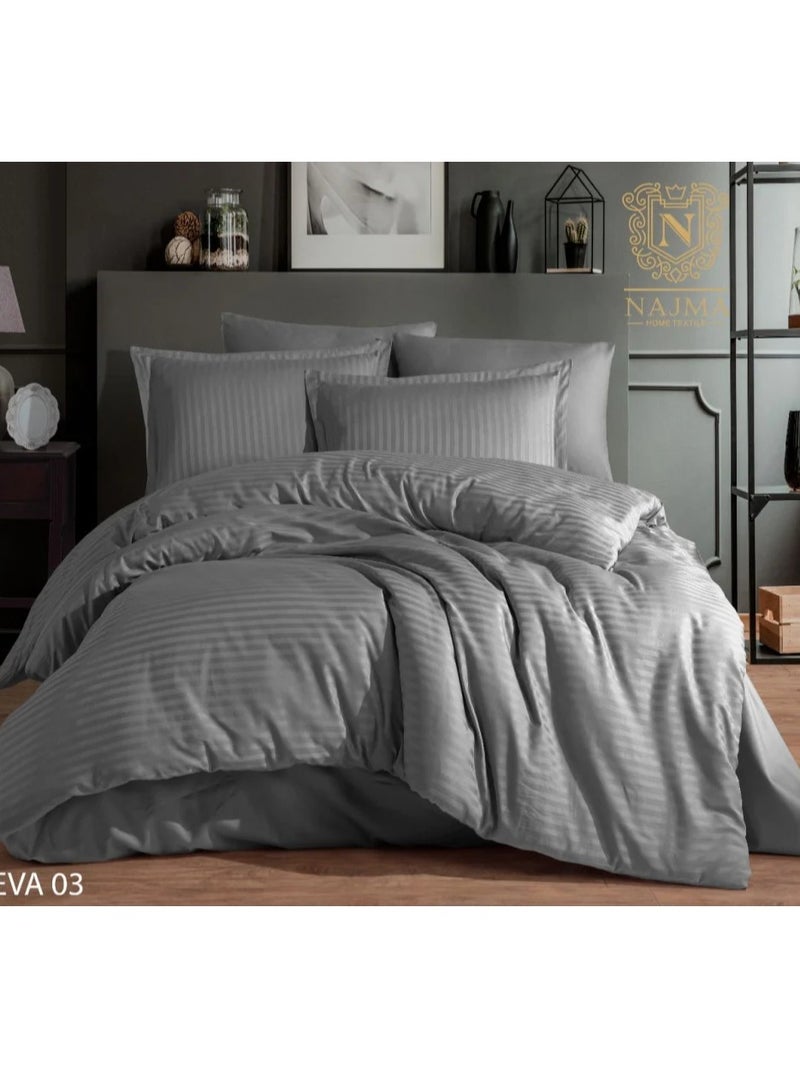 House One Striped Hotel Style Comforter Microfiber  with Removable Filling  - King 260 x 240 Cm - Grey