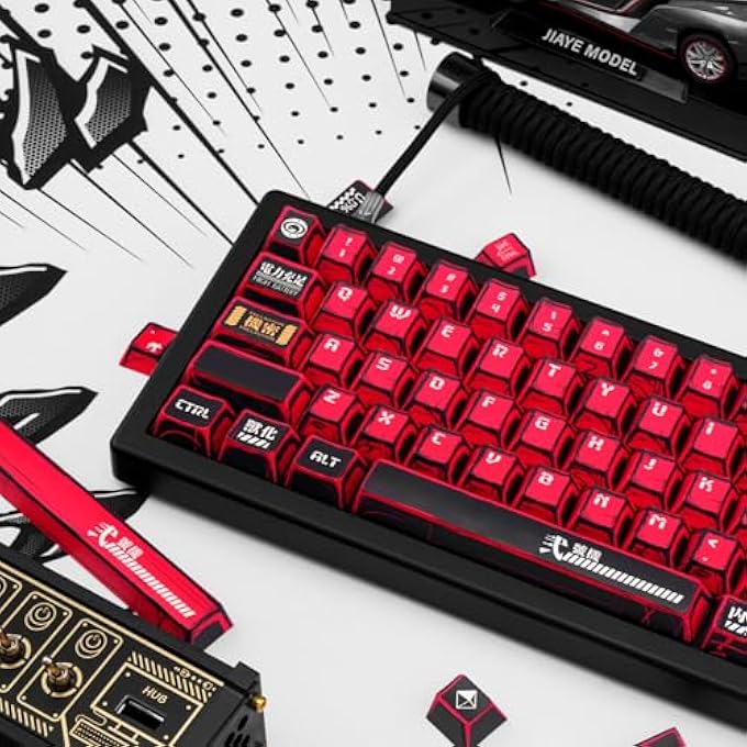 rayihni RED AND BLACK PBT KEYCAPS SET 135 KEYS CHERRY PROFILE MANGA JAPANESE STYLE KEYCAPS CHERRY MX GAMING KEYBOARD KEYCAP SET FOR ANSI LAYOUT MECHANICAL KEYBOARD - Image 3