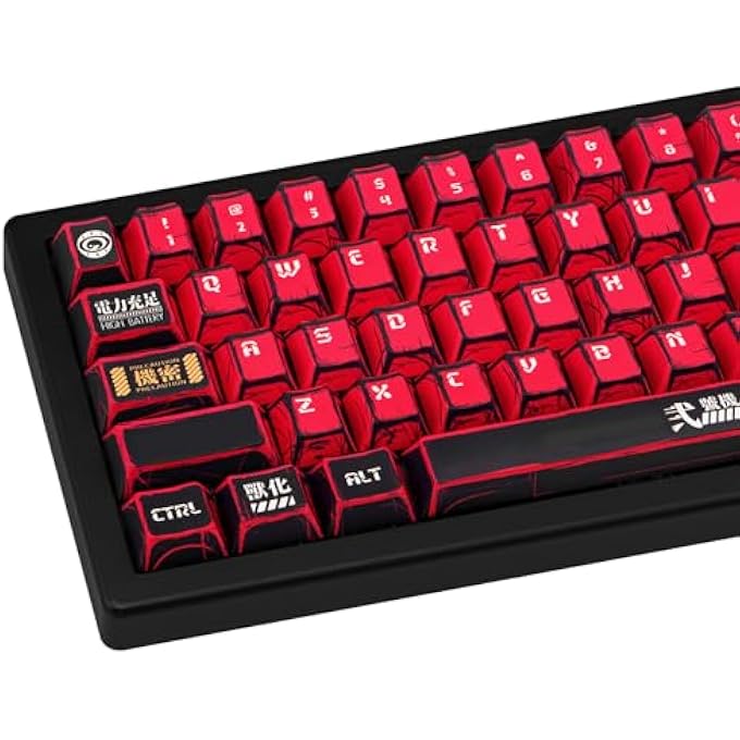 rayihni RED AND BLACK PBT KEYCAPS SET 135 KEYS CHERRY PROFILE MANGA JAPANESE STYLE KEYCAPS CHERRY MX GAMING KEYBOARD KEYCAP SET FOR ANSI LAYOUT MECHANICAL KEYBOARD - Image 1