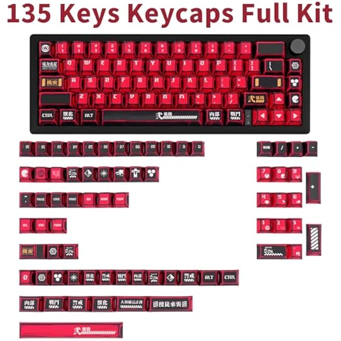 rayihni RED AND BLACK PBT KEYCAPS SET 135 KEYS CHERRY PROFILE MANGA JAPANESE STYLE KEYCAPS CHERRY MX GAMING KEYBOARD KEYCAP SET FOR ANSI LAYOUT MECHANICAL KEYBOARD - Image 2