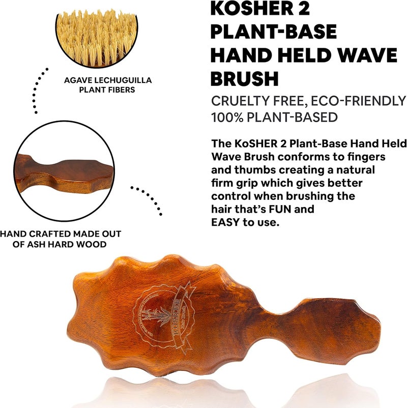 Kosher 2 Wave Brush 100% Natural Plant Durable Quality Strong Bristles Detangling for Curly, Coarse, Rough, Wavy And All Types Hair detangler Afro Textured for Wet/Dry/Long Thick Hair - Image 2