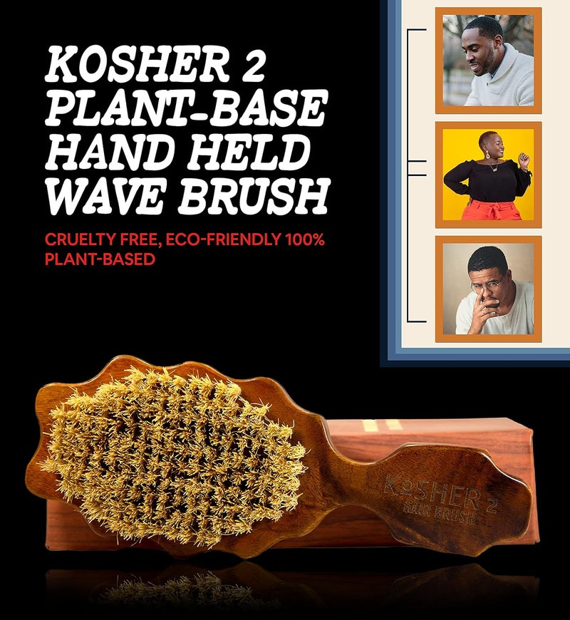 Kosher 2 Wave Brush 100% Natural Plant Durable Quality Strong Bristles Detangling for Curly, Coarse, Rough, Wavy And All Types Hair detangler Afro Textured for Wet/Dry/Long Thick Hair - Image 3