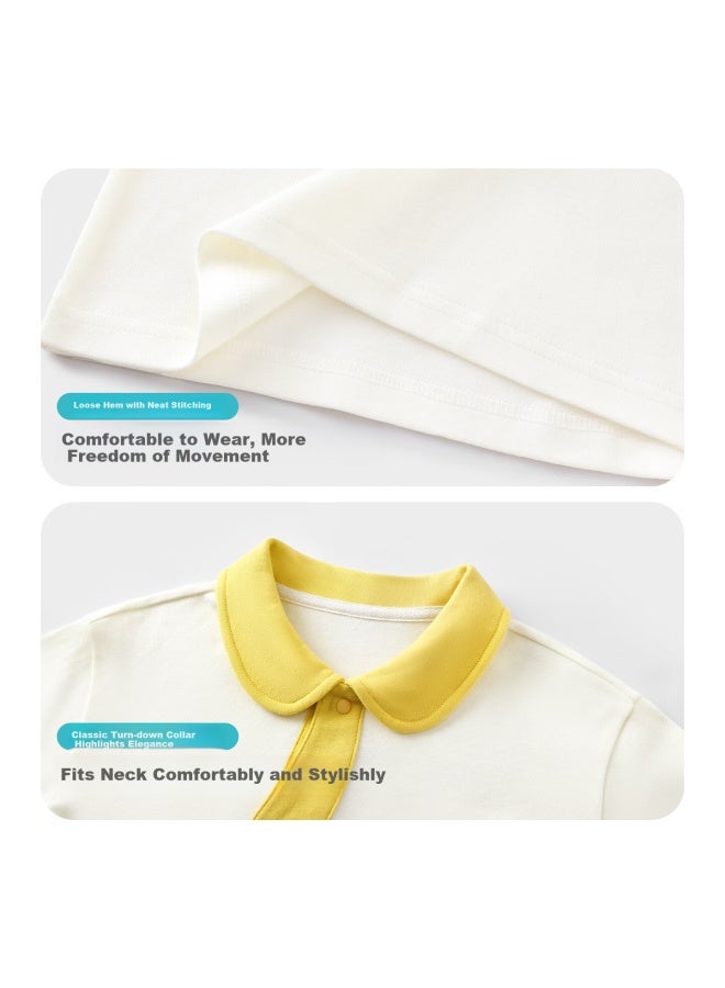 Marcolor Pure Cotton Comfortable Infant Toddler Boys Girls Polo Collar Long Sleeve Spring Breathable Soft Versatile T-shirt Beige 100