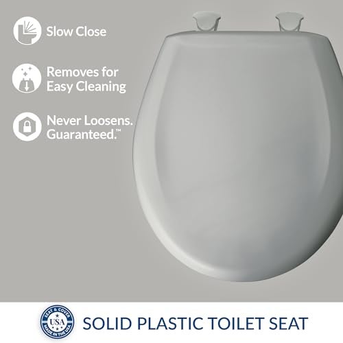Bemis Classic Colors Slow Close Toilet Seat, Easy Clean Hinges and Durable Plastic Seat, Made in USA, Round, Ice Grey - Image 2