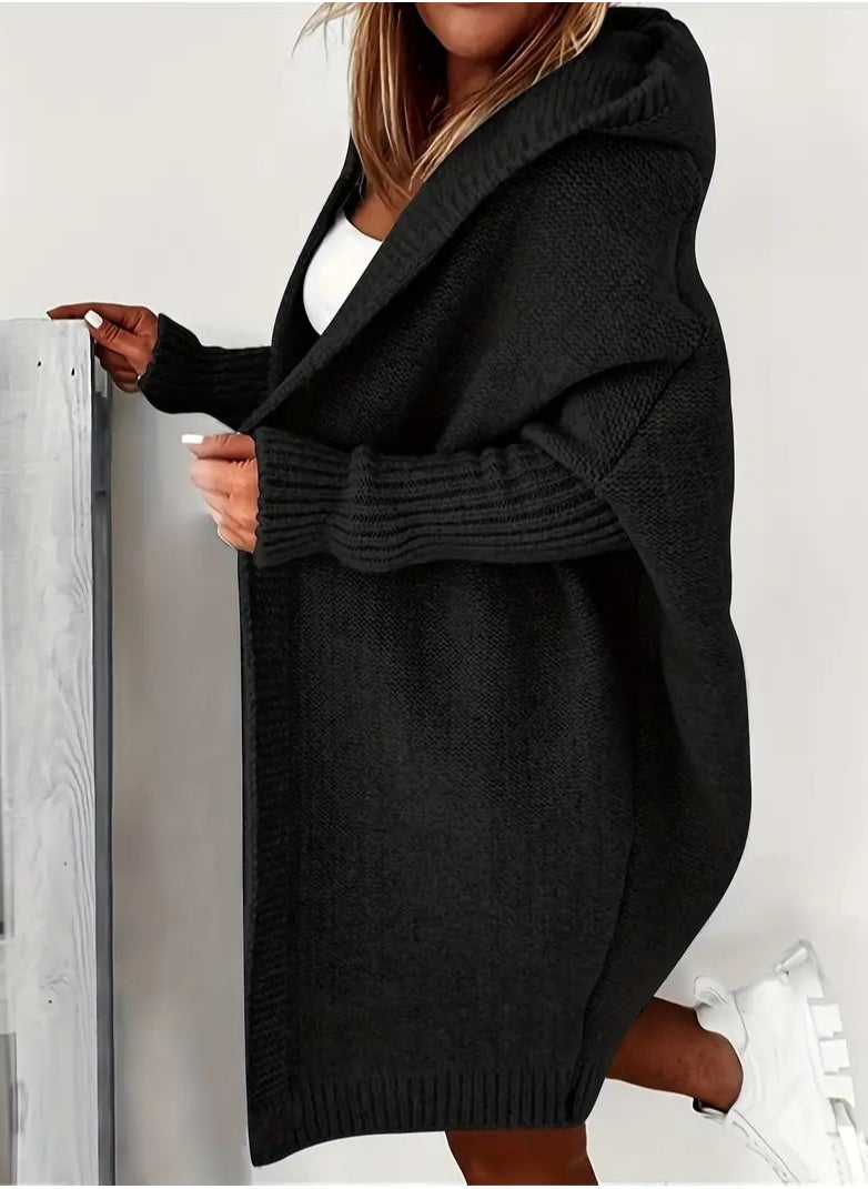 NIBEMINENT Oversized Hooded Knitted Cardigan, Long Sleeve Casual Sweater For Winter & Fall, Women's Clothing  - Image 1