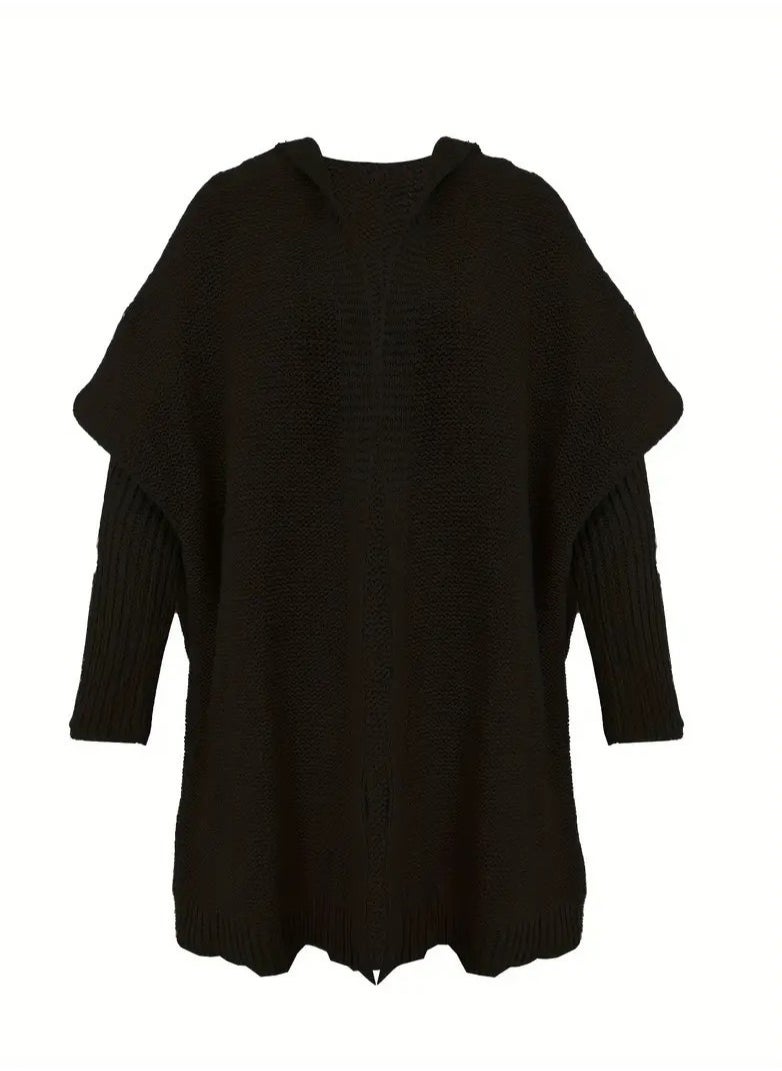NIBEMINENT Oversized Hooded Knitted Cardigan, Long Sleeve Casual Sweater For Winter & Fall, Women's Clothing  - Image 4