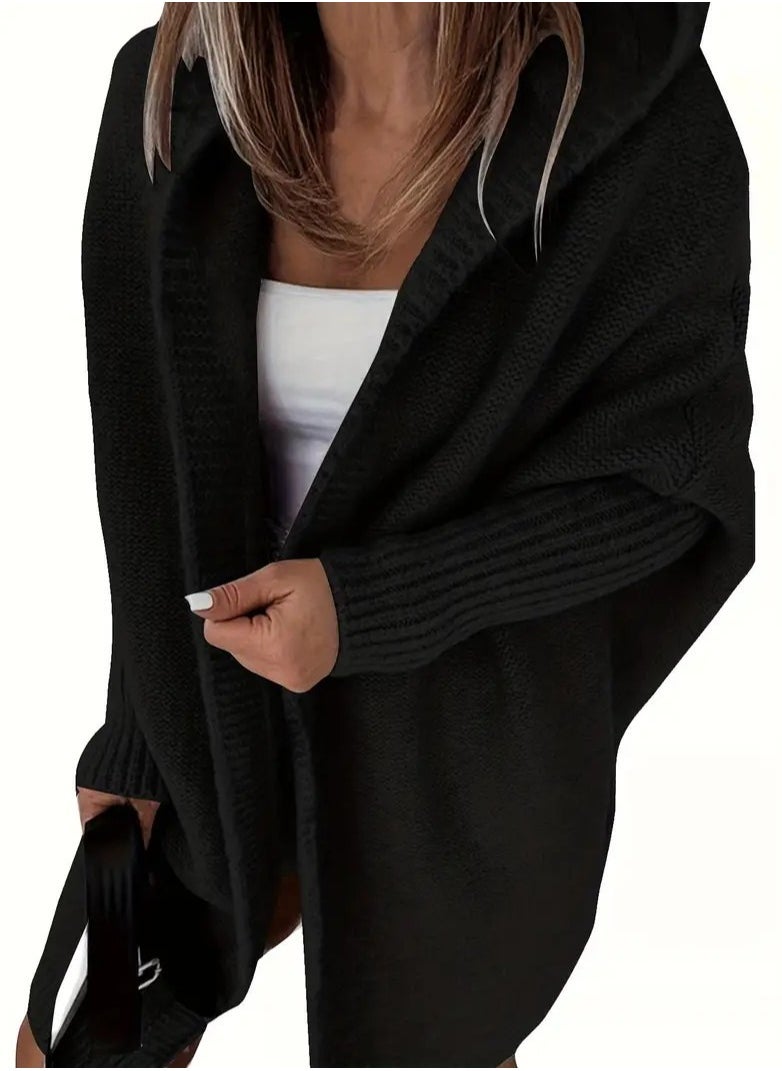 NIBEMINENT Oversized Hooded Knitted Cardigan, Long Sleeve Casual Sweater For Winter & Fall, Women's Clothing  - Image 2