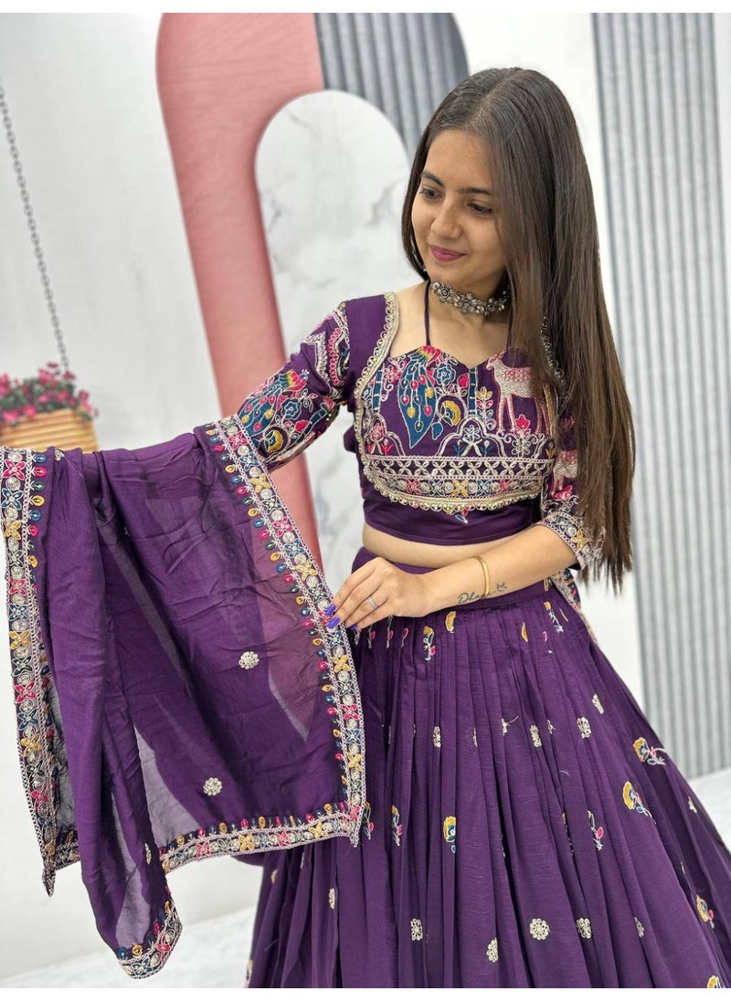 Super Asian Pure Vichitra Embroidery Lehenga Choli with Latkan Dori & Dupatta – 3.5m Flair, Ready to Wear  - Image 3