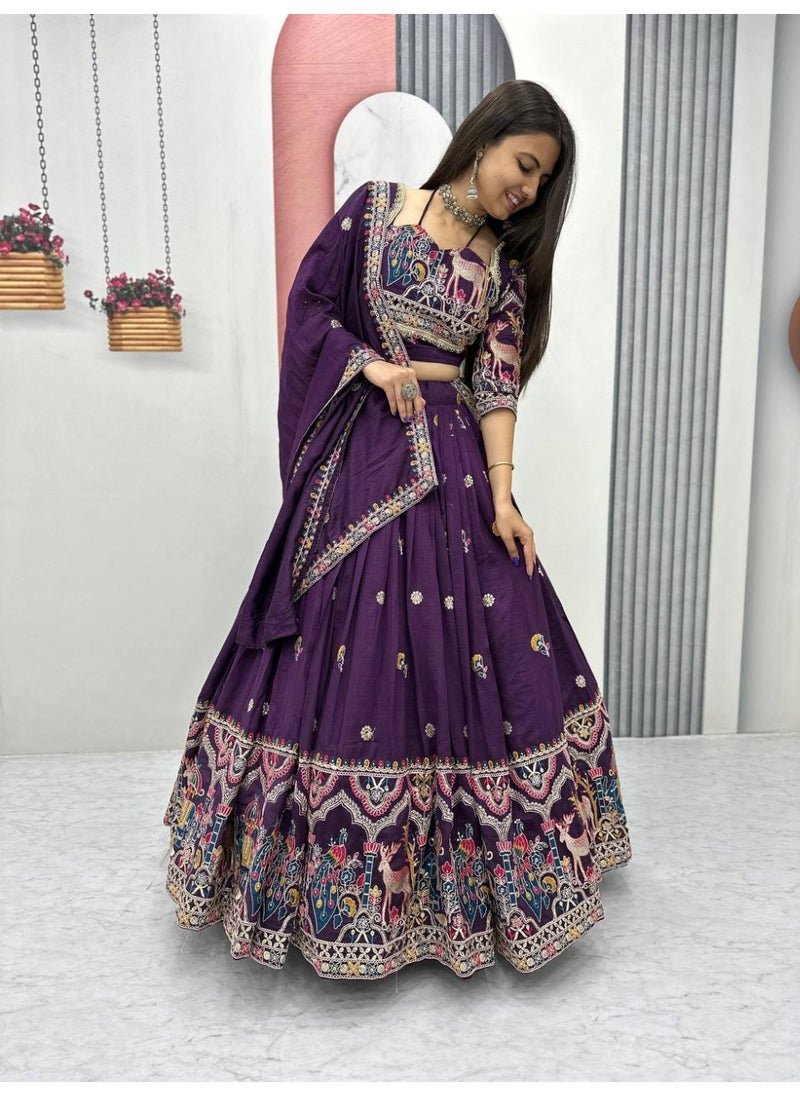 Super Asian Pure Vichitra Embroidery Lehenga Choli with Latkan Dori & Dupatta – 3.5m Flair, Ready to Wear  - Image 2