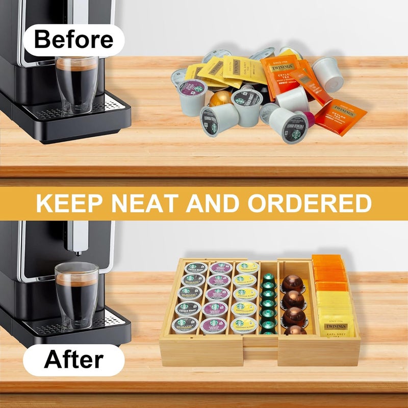 MinBoo Bamboo K Cup Holder for Drawer or Countertop Coffee Pod Holder Expandable K Cup Pod Storage Tea bag organizer K Cup Storage for Coffee Station Home Office and Kitchen - Image 5