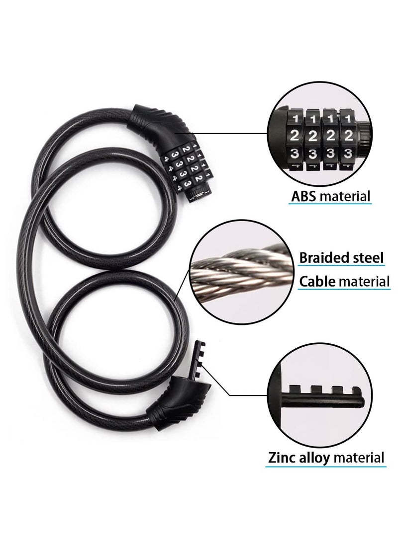 Bicycle Lock Cable, 4-Position 3.2-Foot Long Bicycle Lock Combination, Resettable Anti-Theft Bicycle Lock Suitable For Electric Scooters - Image 3