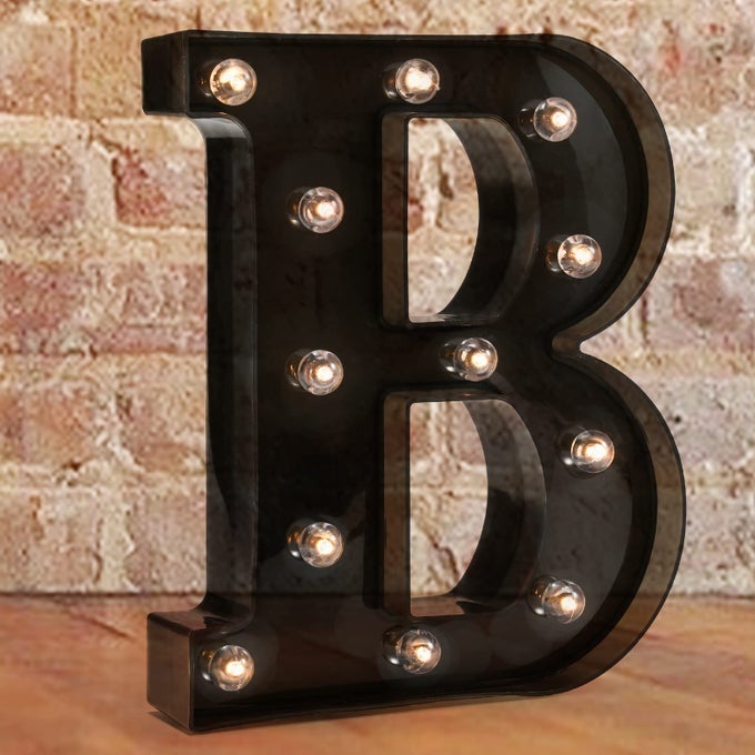 LIGHT UP LED LETTER MARQUEE SIGN ALPHABET MARQUEE LETTERS WITH LIGHTS FOR WEDDING BIRTHDAY PARTY CHRISTMAS NIGHT LIGHT LAMP HOME BAR DECORATION B BLACK